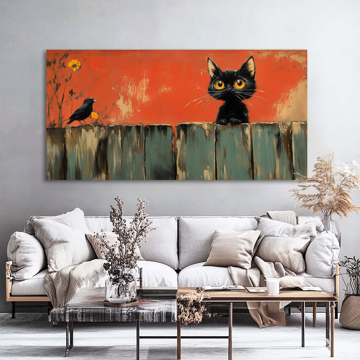 Orange Black and White Abstract Wall Art for Living Room Canvas Painting Prints Artwork Family Bedroom Office Decor