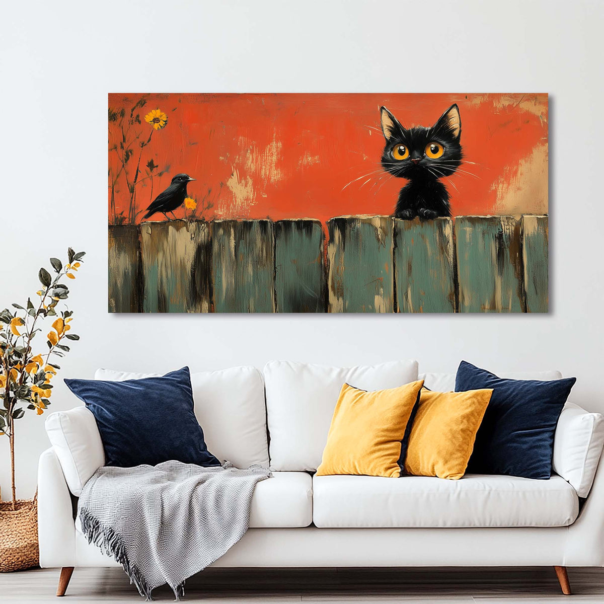 Orange Black and White Abstract Wall Art for Living Room Canvas Painting Prints Artwork Family Bedroom Office Decor