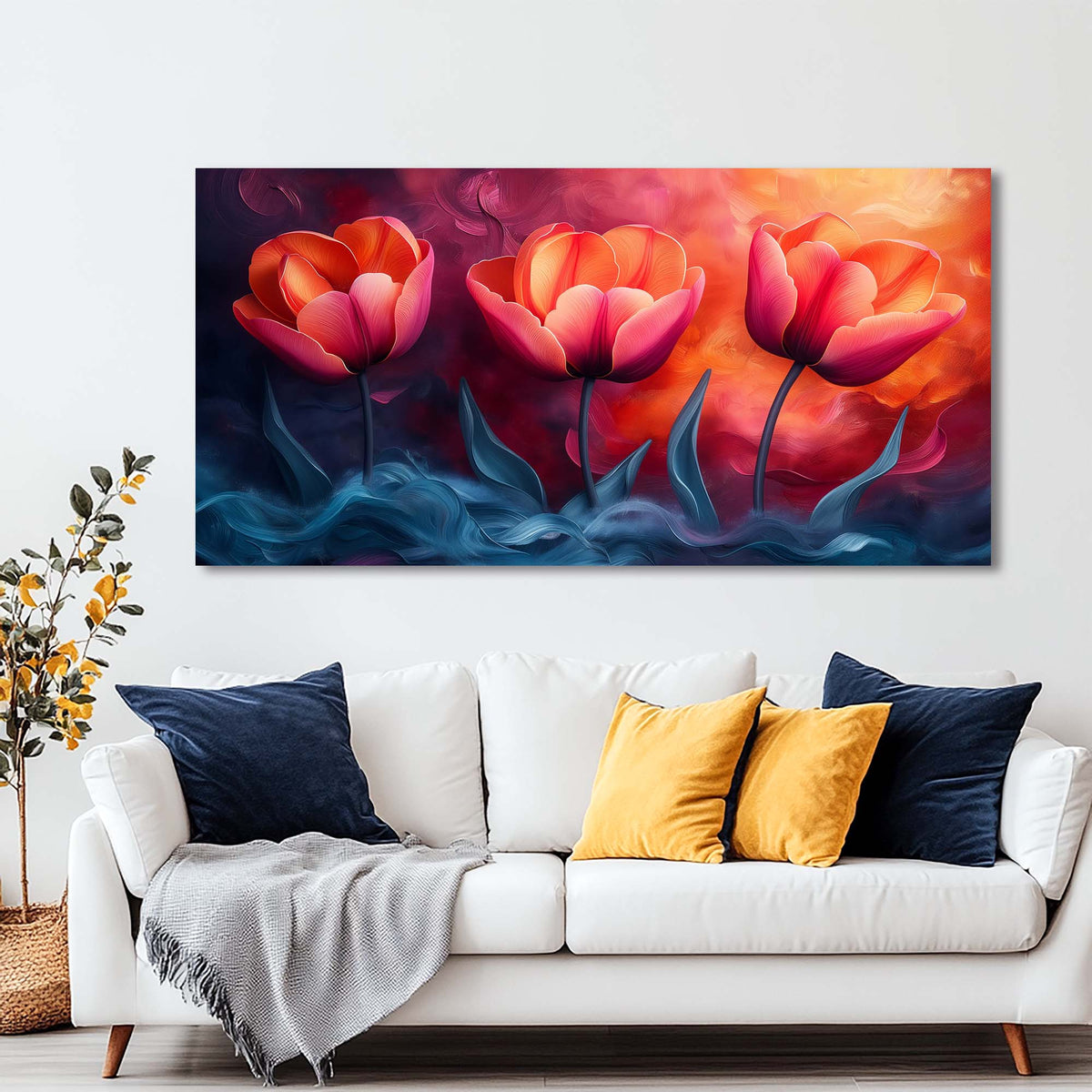 Gold Pretty Floral Wall Art for Living Room Canvas Painting Prints Artwork Family Bedroom Office Decor
