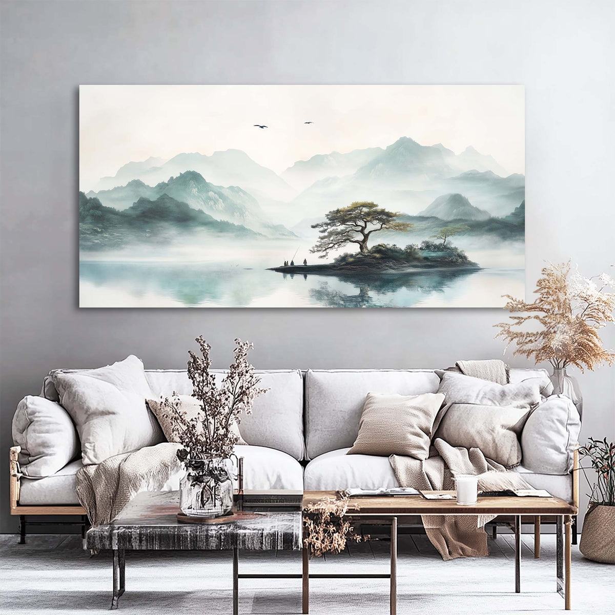 Gray Traditional Nature Wall Art for Living Room Canvas Painting Prints Artwork Family Bedroom Office Decor