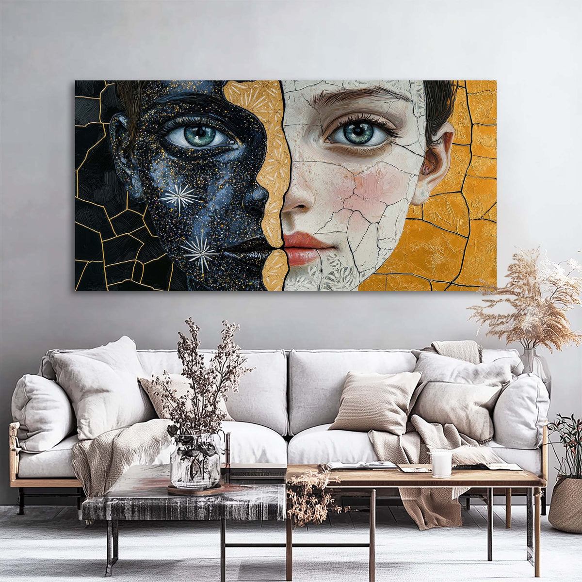 Yellow Mysterious Horror Wall Art for Living Room Canvas Painting Prints Artwork Family Bedroom Office Decor