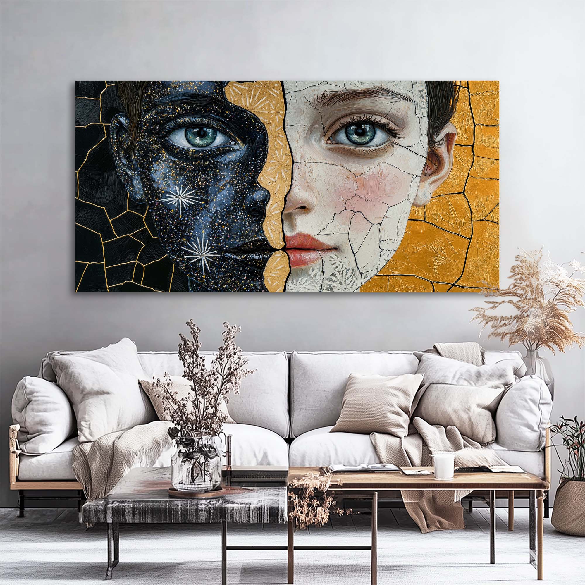 Yellow Mysterious Horror Wall Art for Living Room Canvas Painting Prints Artwork Family Bedroom Office Decor