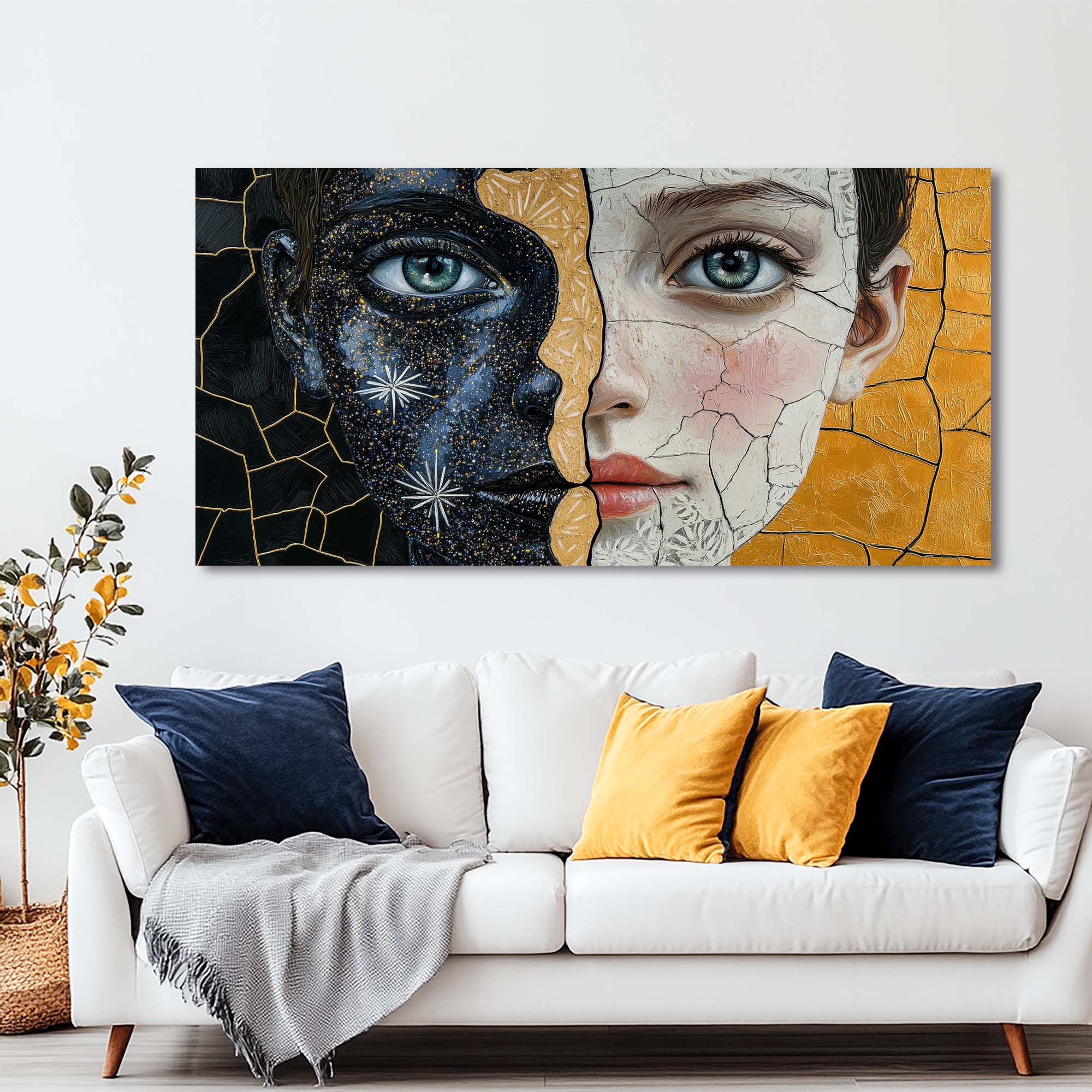 Yellow Mysterious Horror Wall Art for Living Room Canvas Painting Prints Artwork Family Bedroom Office Decor