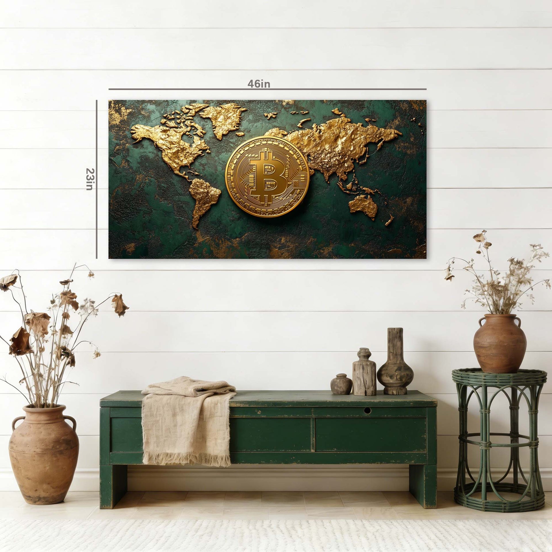 Green Retro Maps Canvas Wall Art for Living Room Prints Artwork Bedroom Office Decor