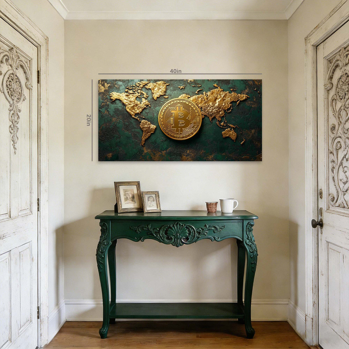 Green Retro Maps Canvas Wall Art for Living Room Prints Artwork Bedroom Office Decor