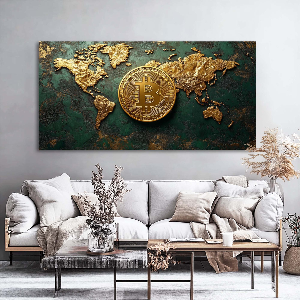 Green Retro Maps Canvas Wall Art for Living Room Prints Artwork Bedroom Office Decor