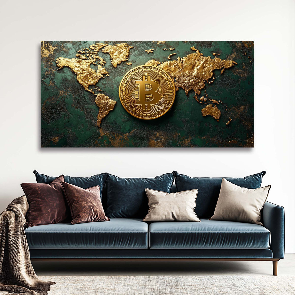Green Retro Maps Canvas Wall Art for Living Room Prints Artwork Bedroom Office Decor