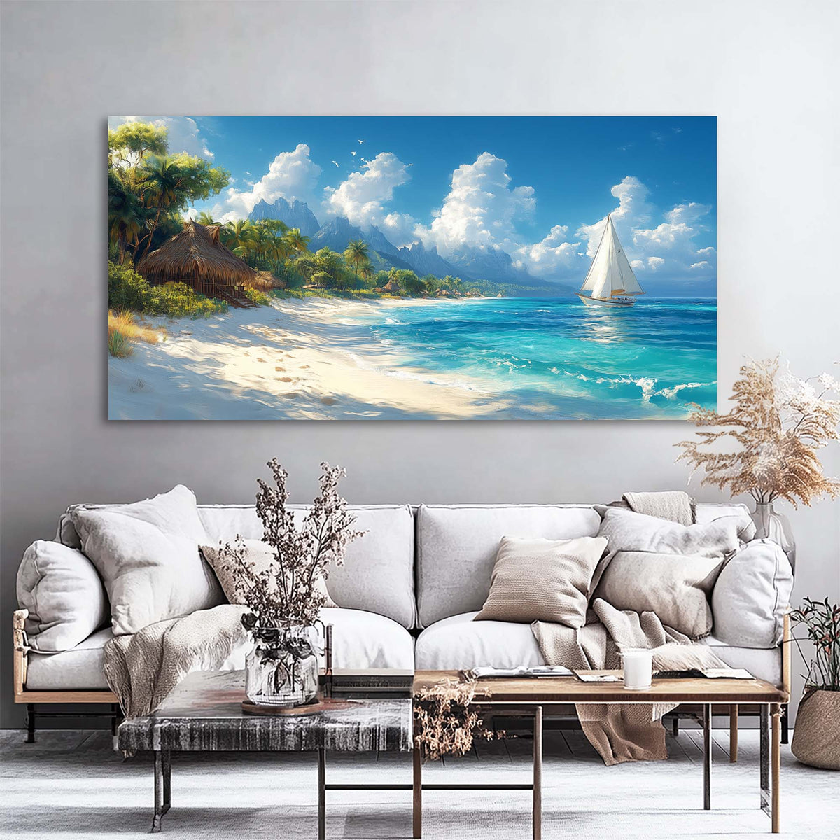 White Tropical Nature Wall Art Modern Canvas Painting Prints Artwork Office Hallway Bedroom Living Room Decor