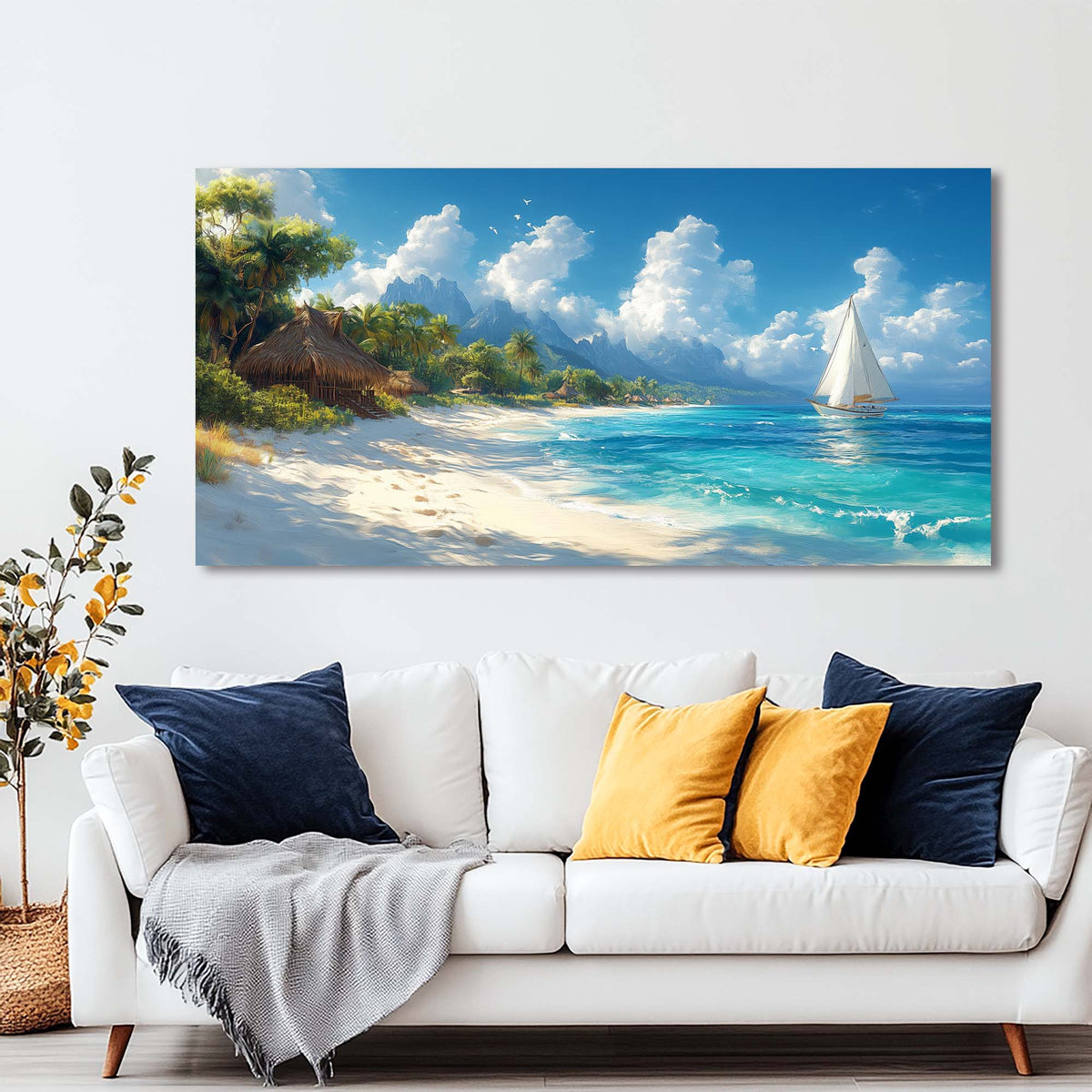White Tropical Nature Wall Art Modern Canvas Painting Prints Artwork Office Hallway Bedroom Living Room Decor