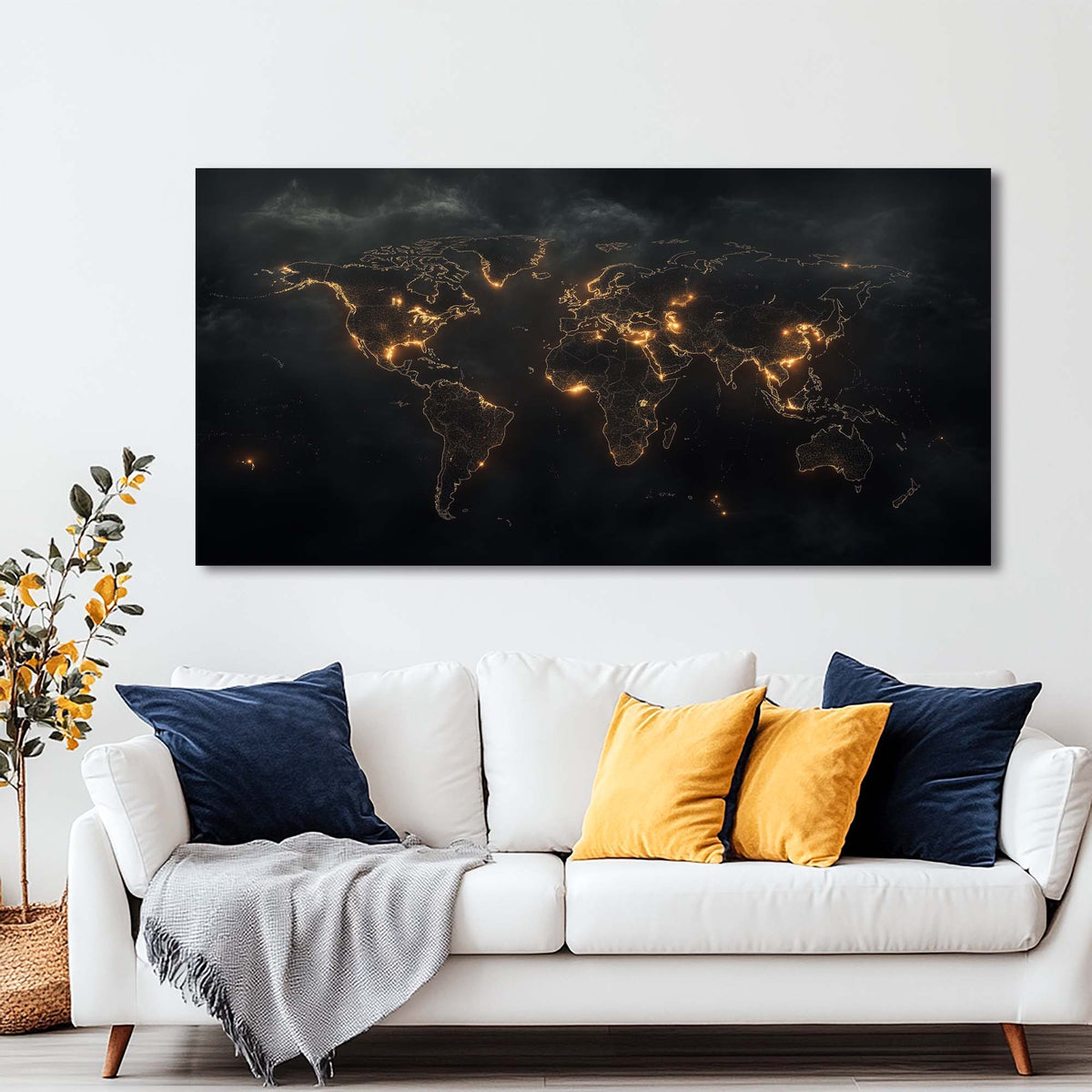 Gold Urban Maps Canvas Wall Art for Living Room Prints Artwork Bedroom Office Decor