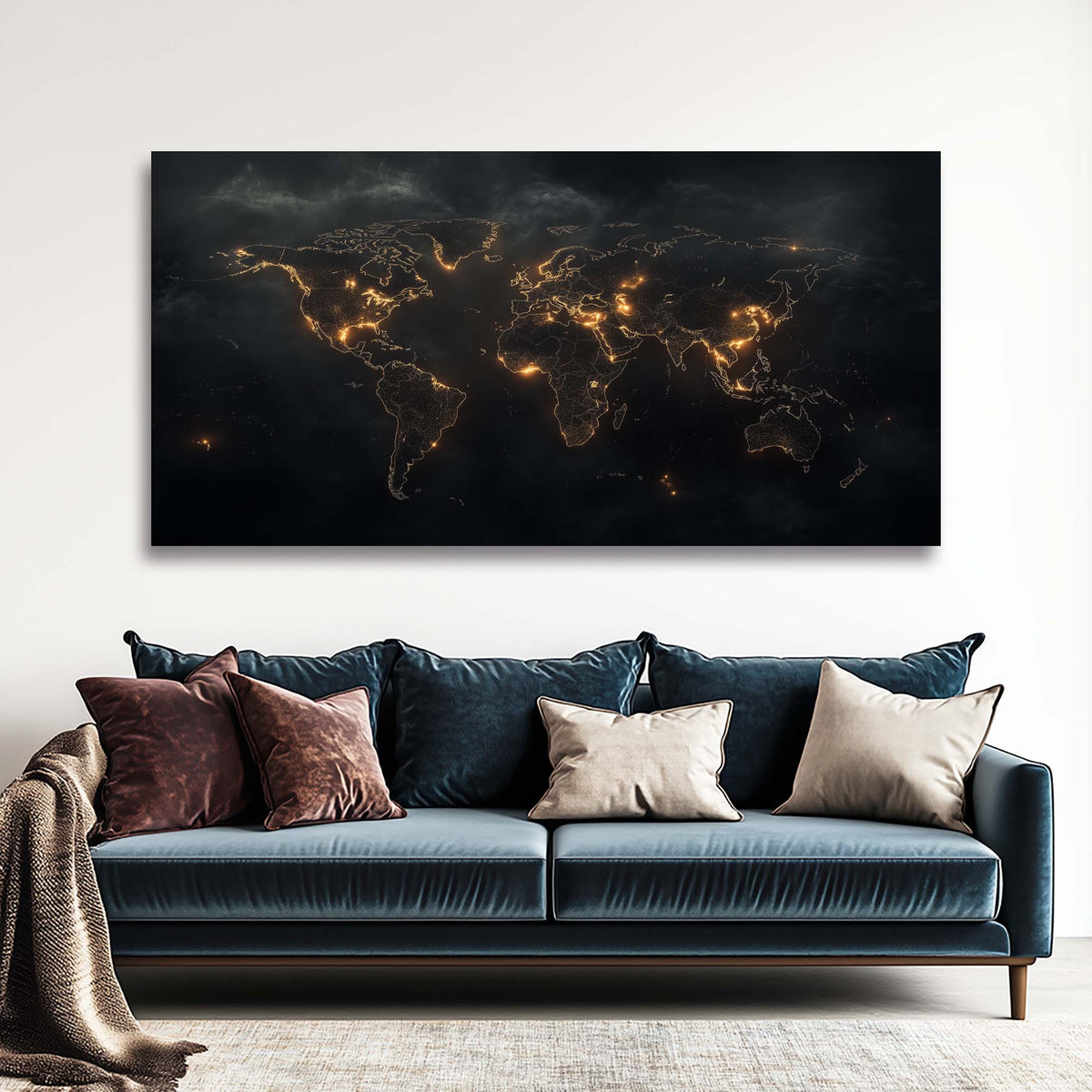Gold Urban Maps Canvas Wall Art for Living Room Prints Artwork Bedroom Office Decor