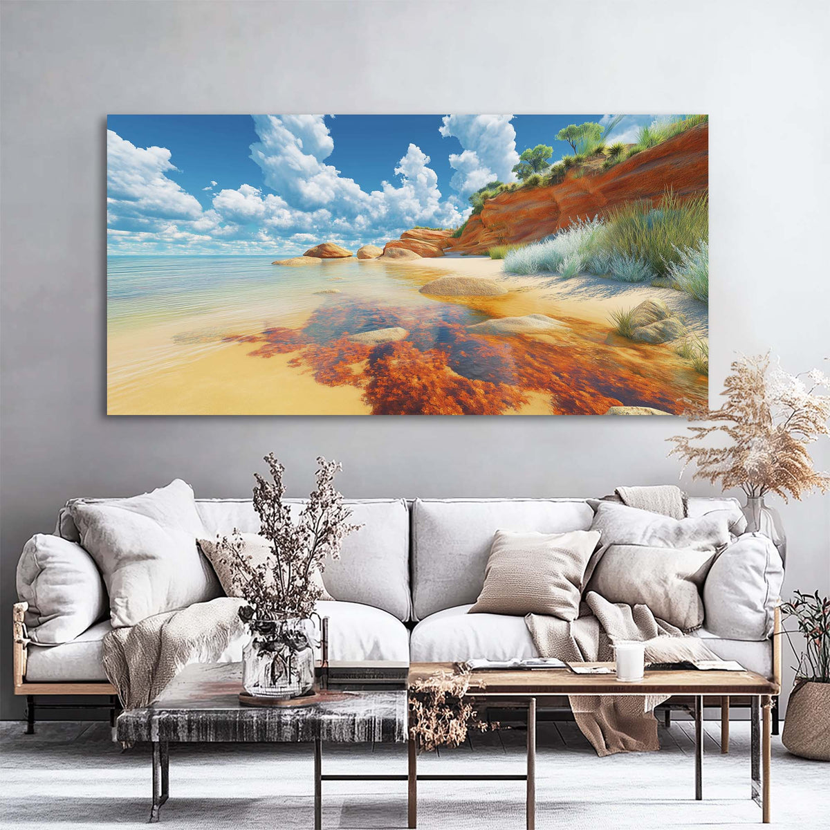 White Coastal Nature Wall Art Modern Canvas Painting Prints Artwork Office Hallway Bedroom Living Room Decor