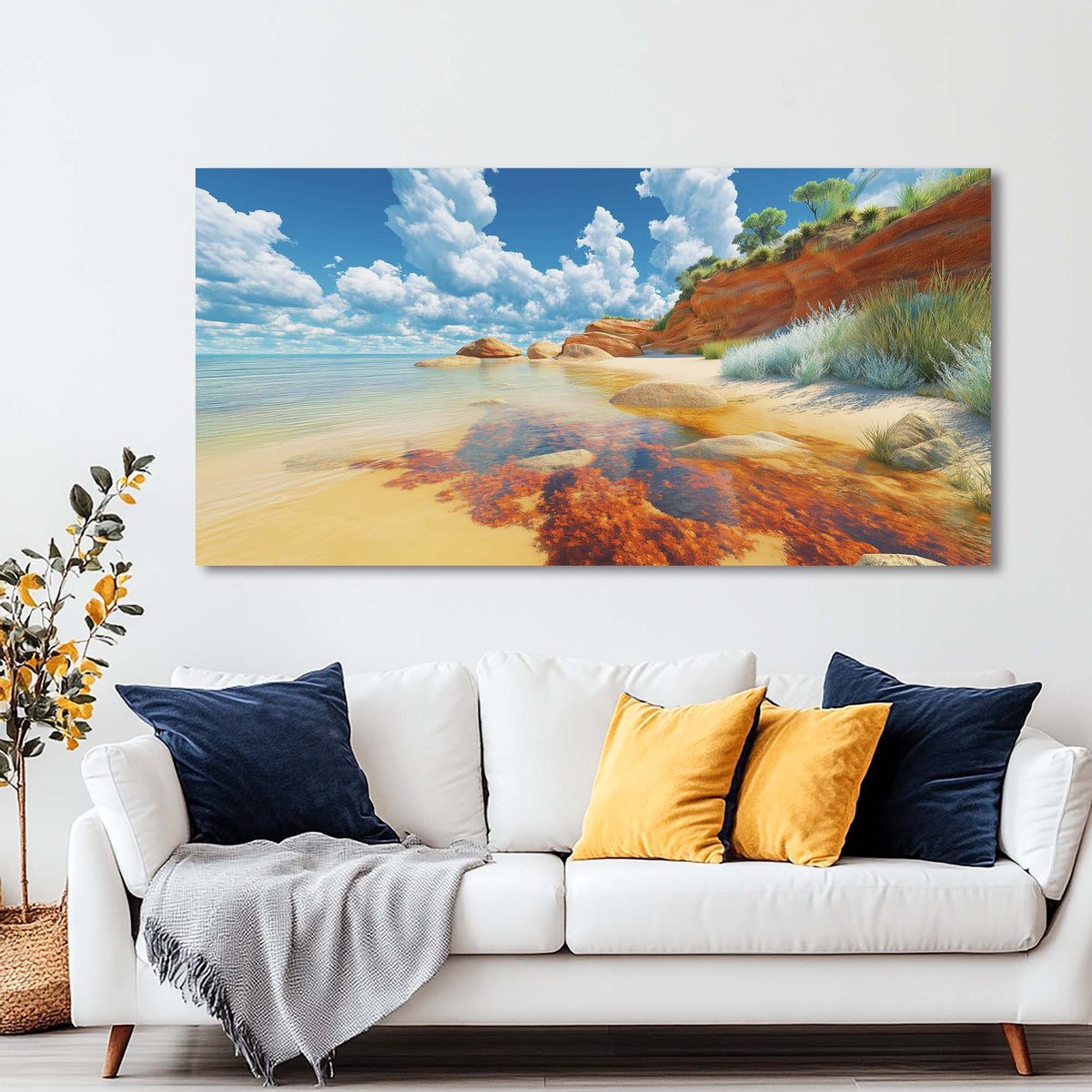 White Coastal Nature Wall Art Modern Canvas Painting Prints Artwork Office Hallway Bedroom Living Room Decor