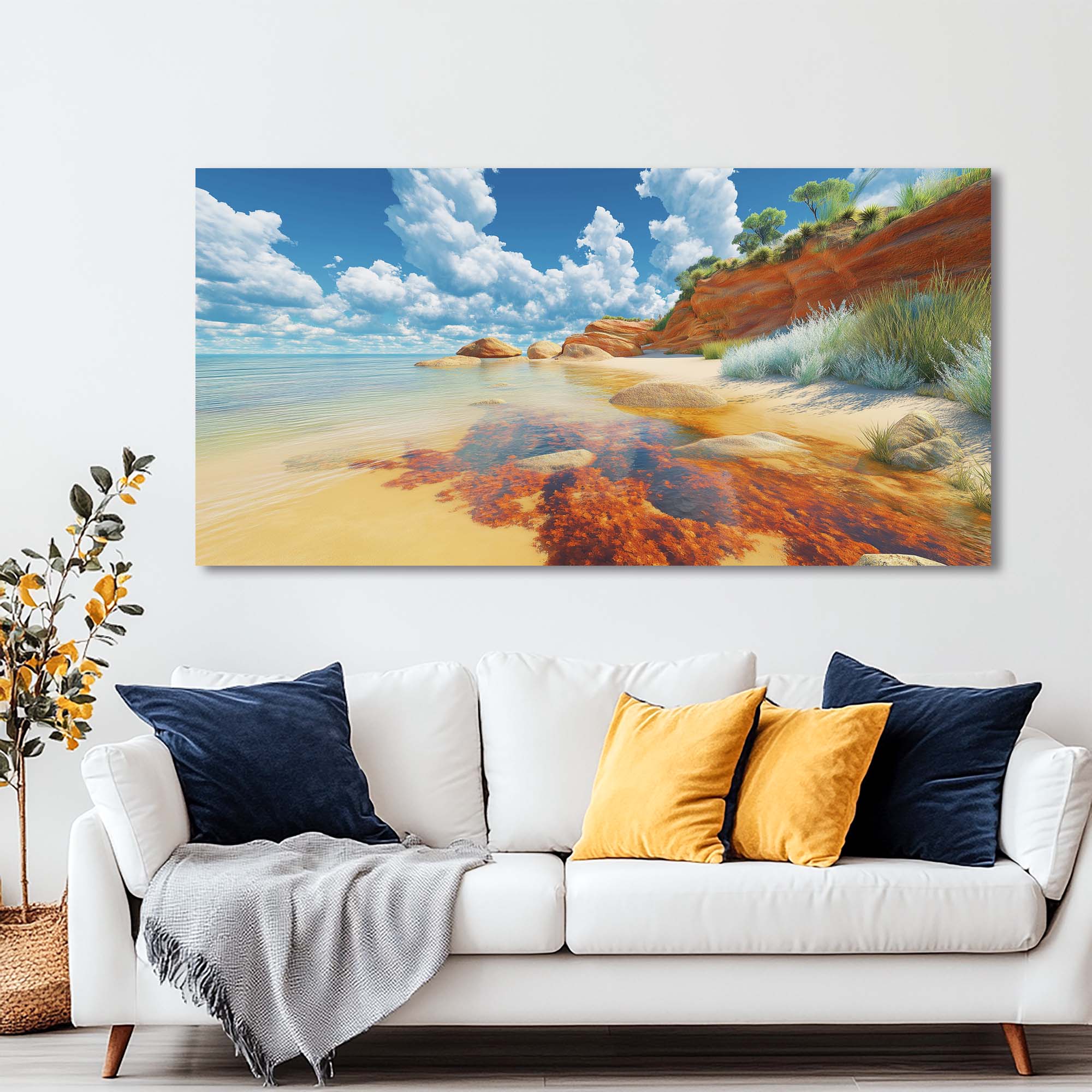 White Coastal Nature Wall Art Modern Canvas Painting Prints Artwork Office Hallway Bedroom Living Room Decor