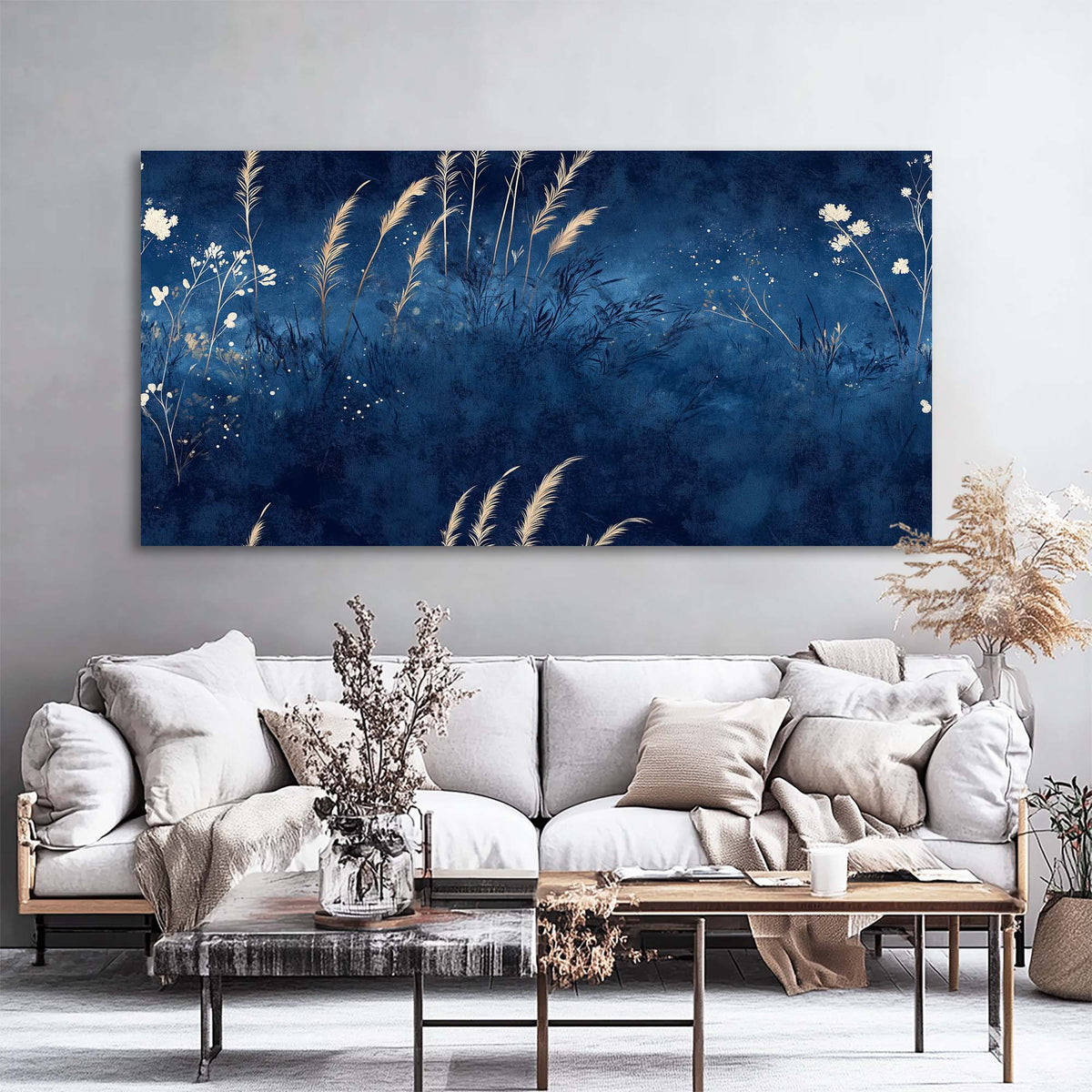 Navy Blue Mysterious Nature Wall Art Modern Canvas Painting Prints Artwork Office Hallway Bedroom Living Room Decor