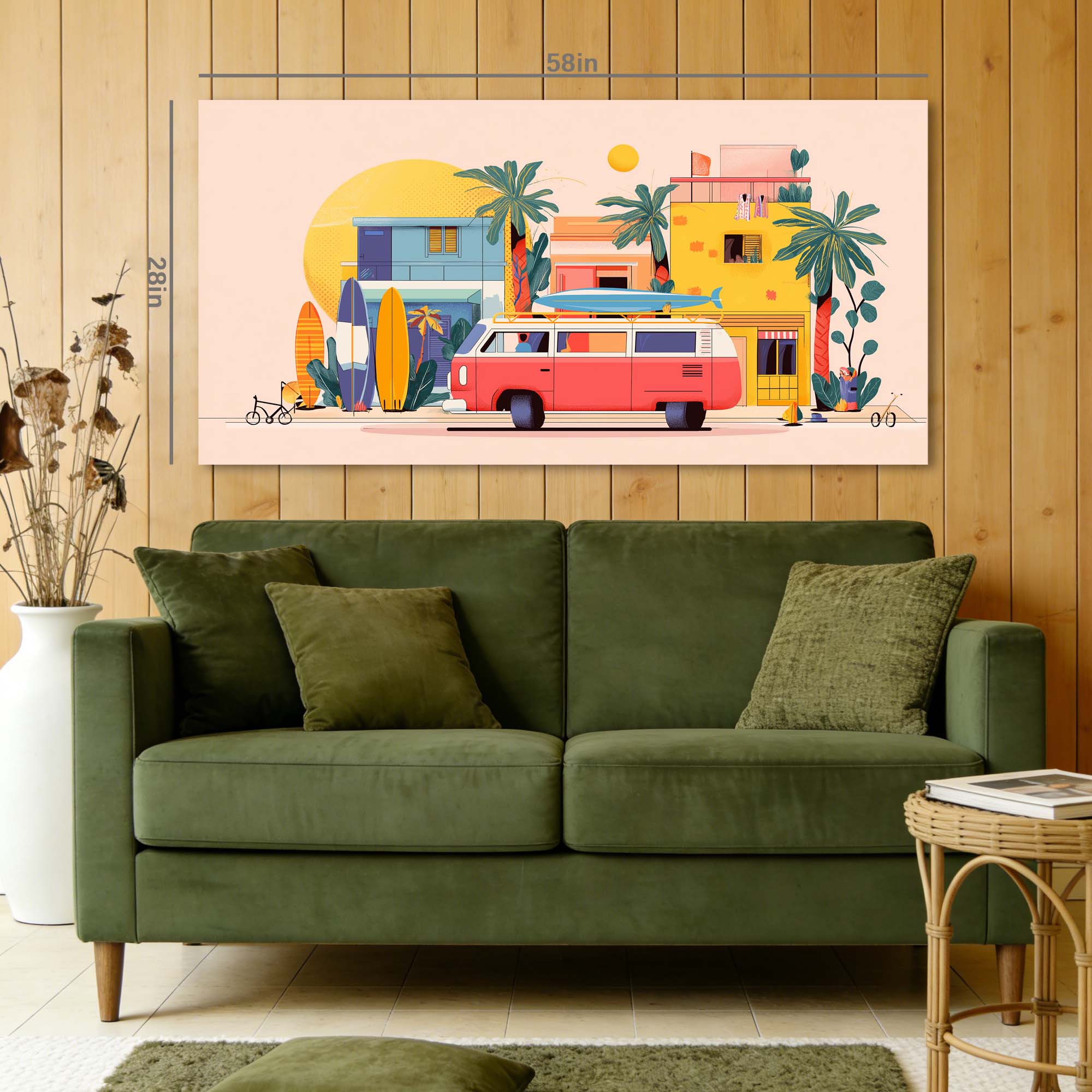 Yellow Tropical Vintage Canvas Wall Art for Living Room Prints Artwork Bedroom Office Decor