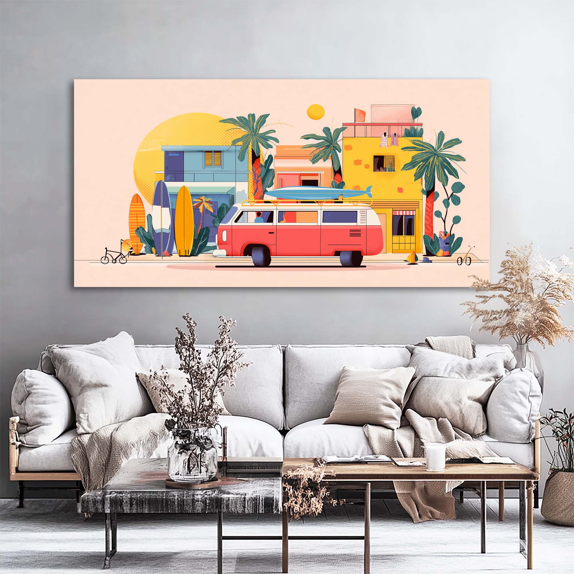 Yellow Tropical Vintage Canvas Wall Art for Living Room Prints Artwork Bedroom Office Decor