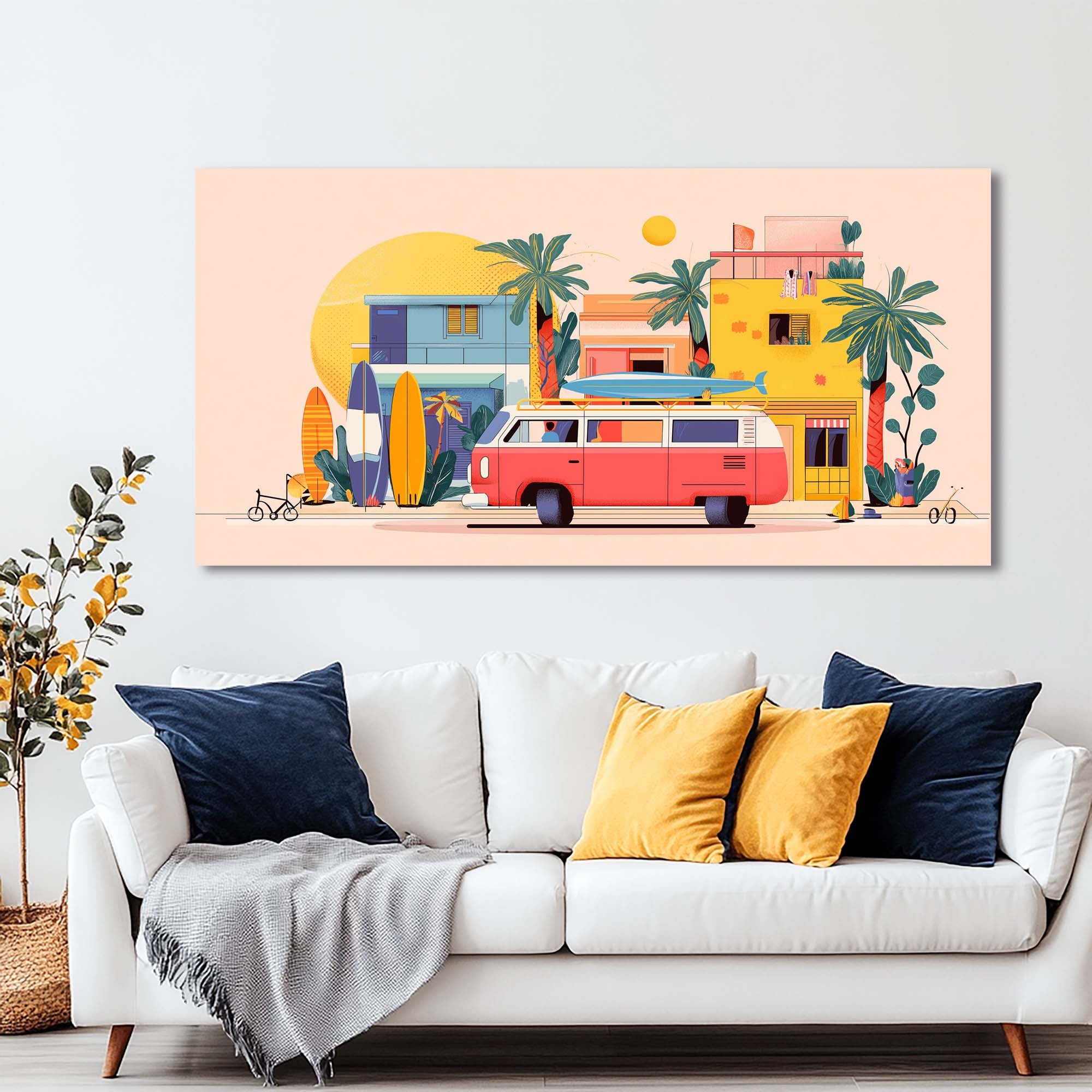 Yellow Tropical Vintage Canvas Wall Art for Living Room Prints Artwork Bedroom Office Decor