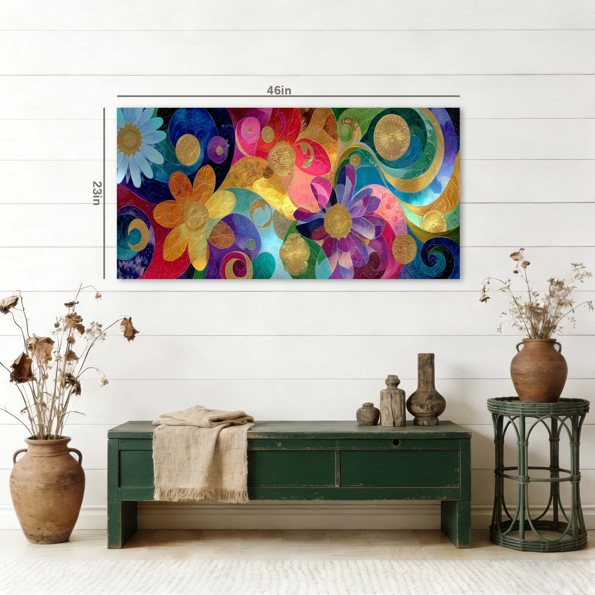 Blue Abstract Floral Wall Art Modern Canvas Painting Prints Artwork Office Hallway Bedroom Living Room Decor