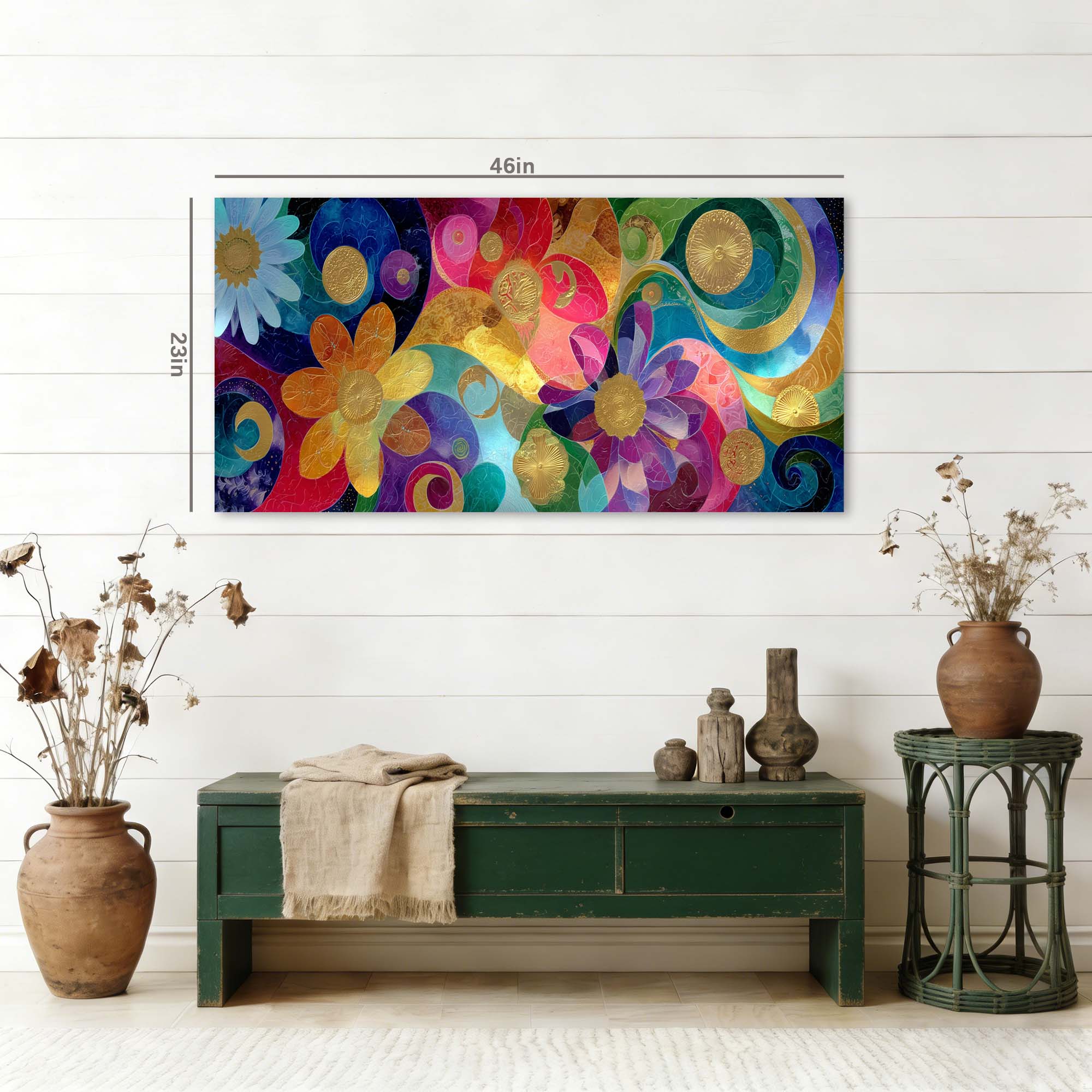 Blue Abstract Floral Wall Art Modern Canvas Painting Prints Artwork Office Hallway Bedroom Living Room Decor