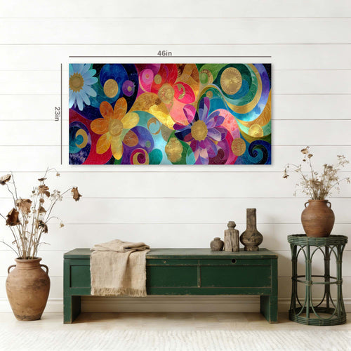 Blue Abstract Floral Wall Art Modern Canvas Painting Prints Artwork Office Hallway Bedroom Living Room Decor