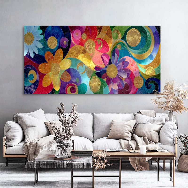 Blue Abstract Floral Wall Art Modern Canvas Painting Prints Artwork Office Hallway Bedroom Living Room Decor
