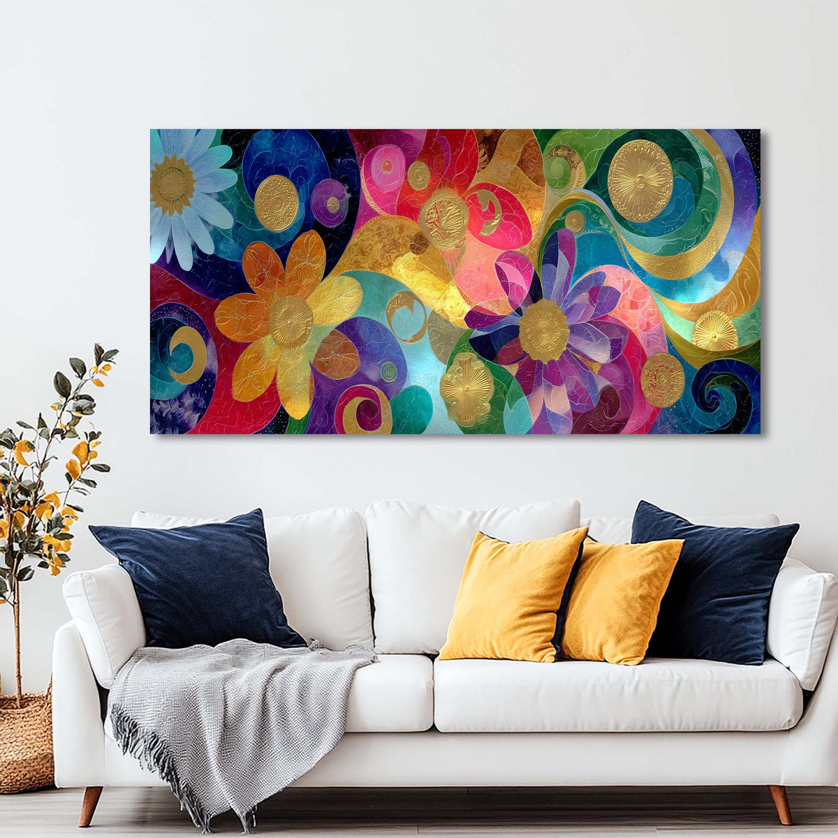 Blue Abstract Floral Wall Art Modern Canvas Painting Prints Artwork Office Hallway Bedroom Living Room Decor