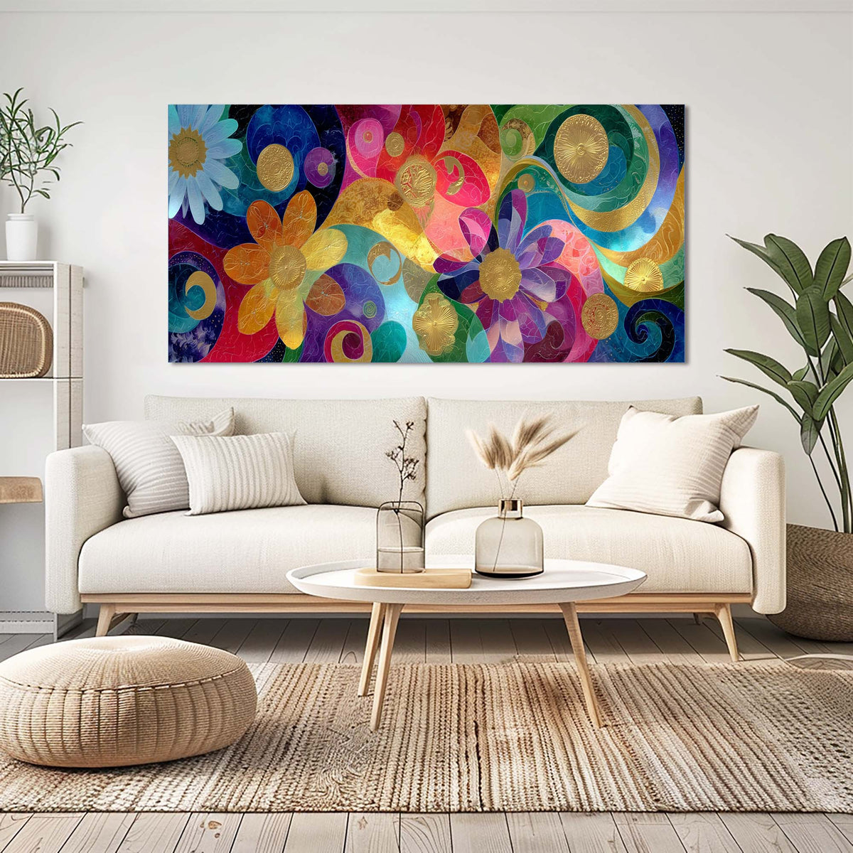 Blue Abstract Floral Wall Art Modern Canvas Painting Prints Artwork Office Hallway Bedroom Living Room Decor
