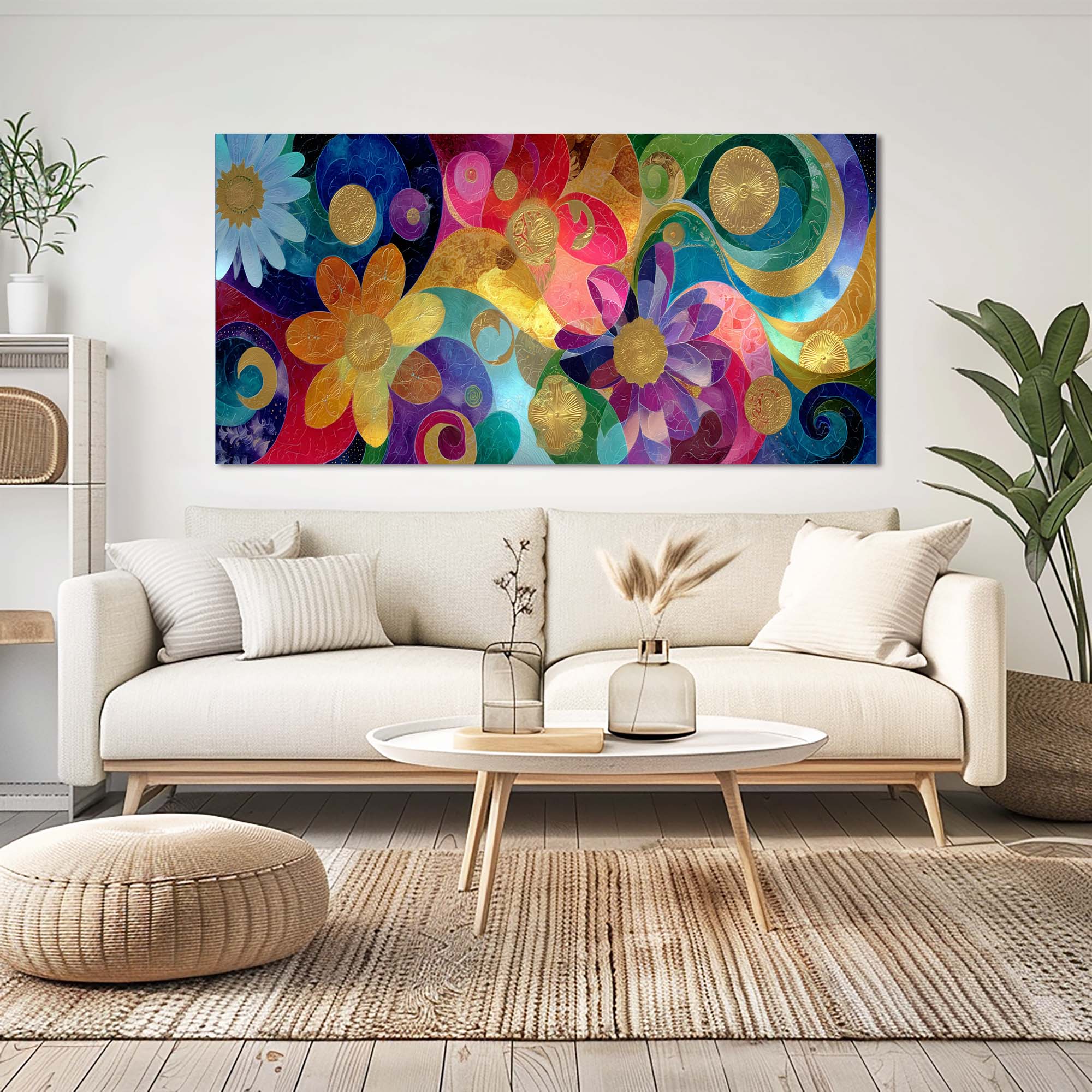 Blue Abstract Floral Wall Art Modern Canvas Painting Prints Artwork Office Hallway Bedroom Living Room Decor