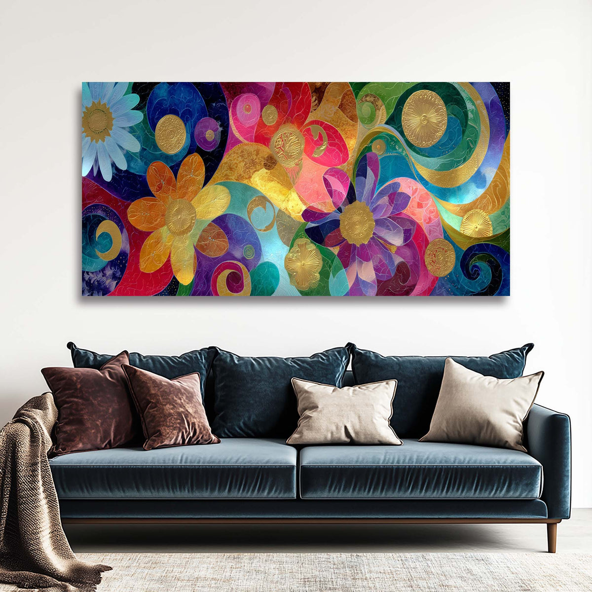 Blue Abstract Floral Wall Art Modern Canvas Painting Prints Artwork Office Hallway Bedroom Living Room Decor