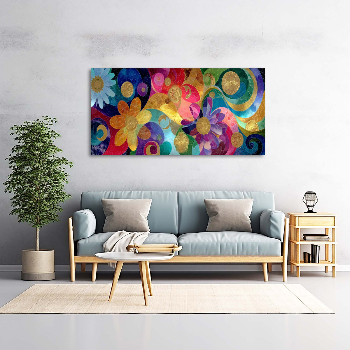 Blue Abstract Floral Wall Art Modern Canvas Painting Prints Artwork Office Hallway Bedroom Living Room Decor