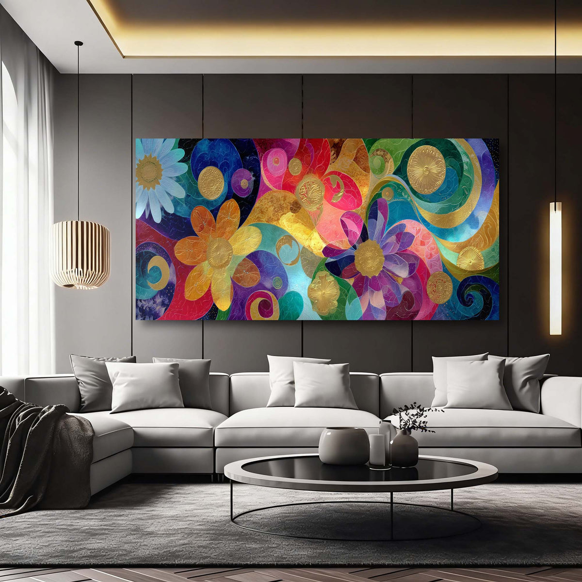 Blue Abstract Floral Wall Art Modern Canvas Painting Prints Artwork Office Hallway Bedroom Living Room Decor