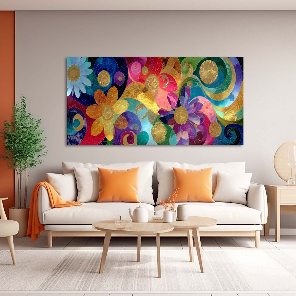 Blue Abstract Floral Wall Art Modern Canvas Painting Prints Artwork Office Hallway Bedroom Living Room Decor