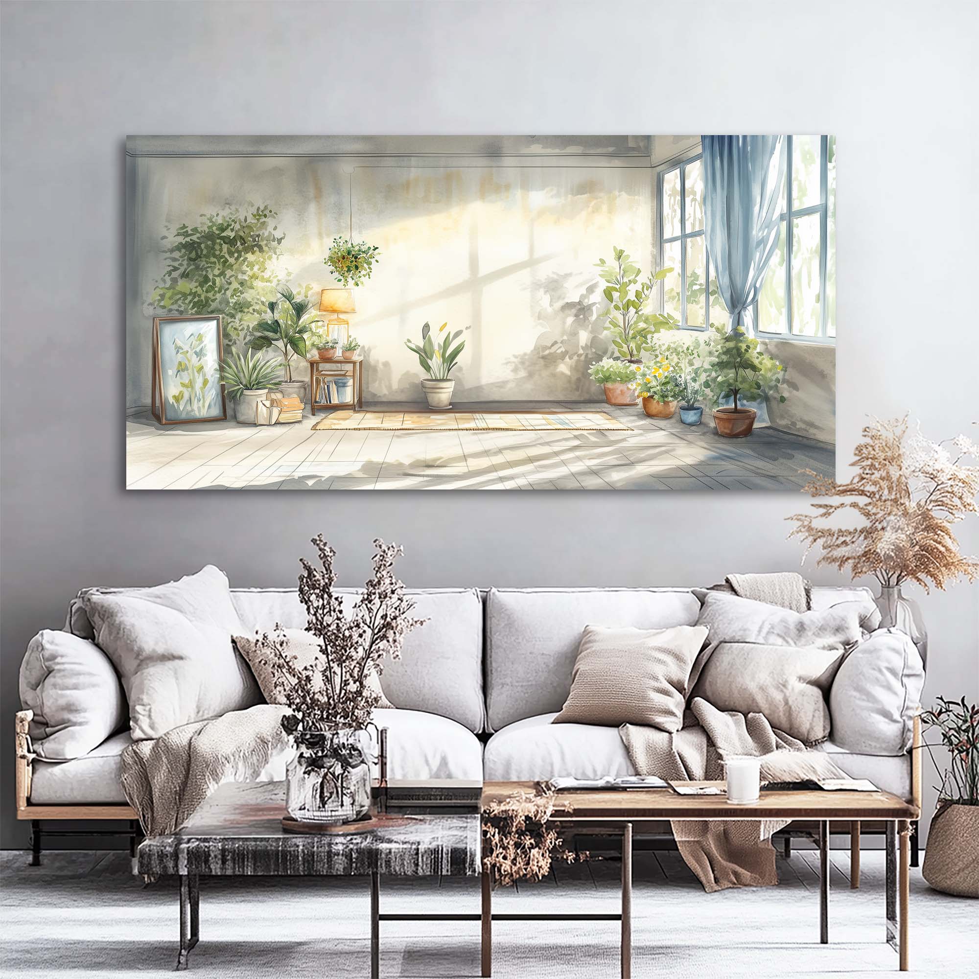 Blue Rustic Nature Canvas Wall Art for Living Room Prints Artwork Bedroom Office Decor