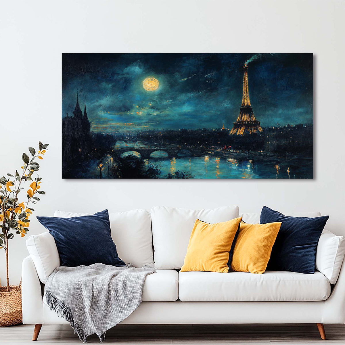 Navy Blue Nature Wall Art for Living Room Canvas Painting Prints Art Deco Artwork Office Bedroom Decor