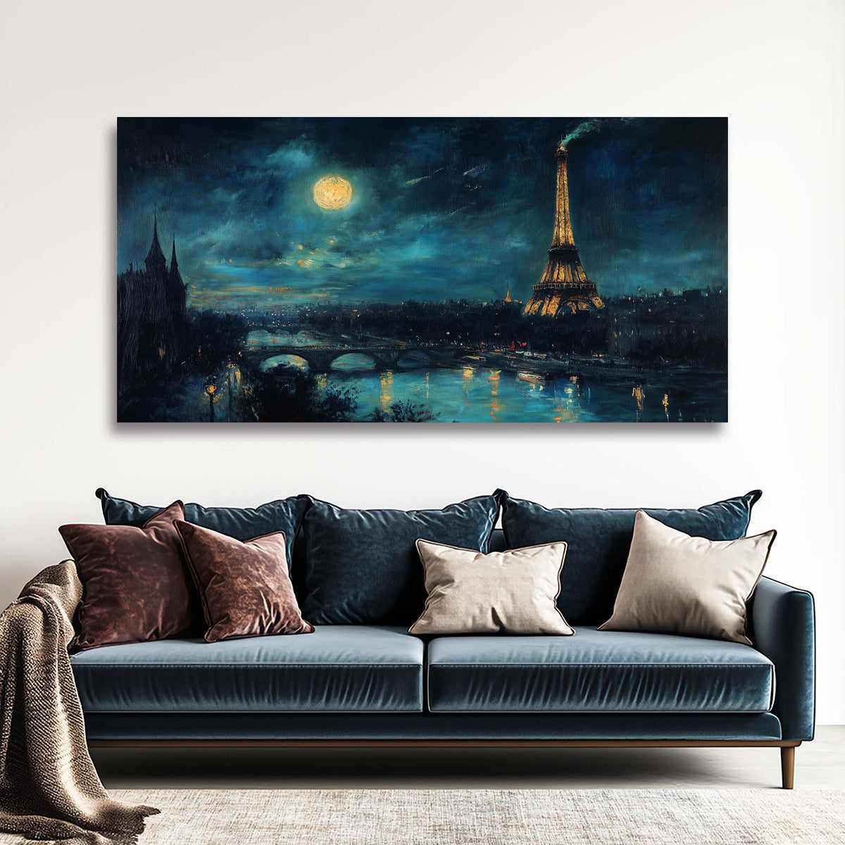 Navy Blue Nature Wall Art for Living Room Canvas Painting Prints Art Deco Artwork Office Bedroom Decor