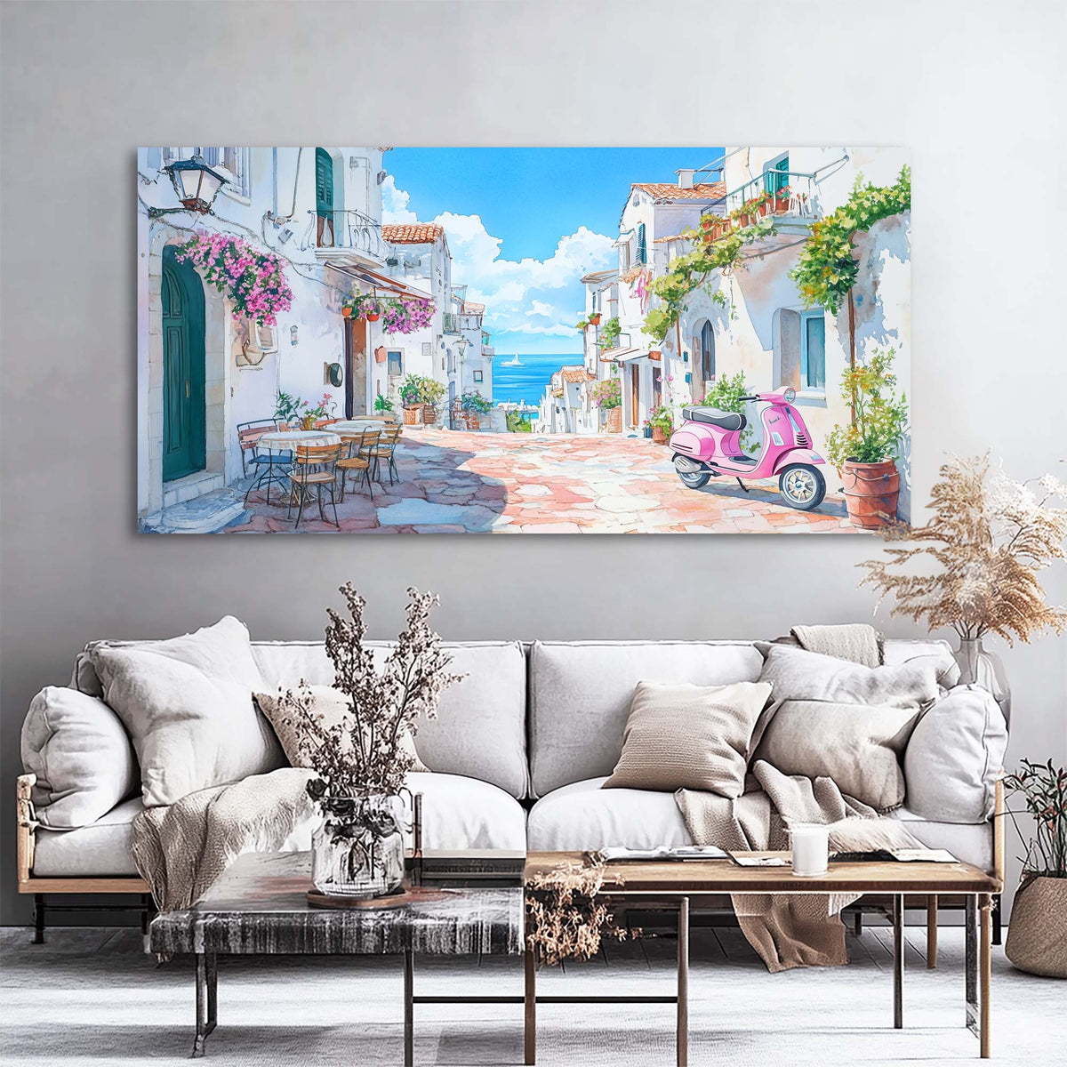 Blue Coastal Floral Wall Art Art Deco Painting Prints Canvas Artwork Living Room Family Bedroom Office Decor