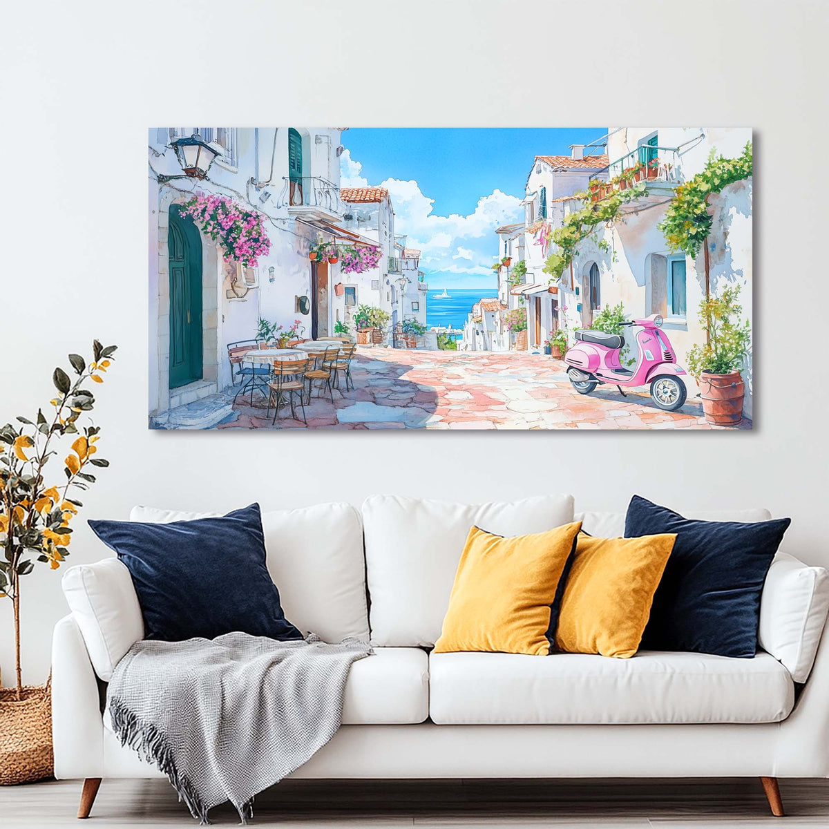 Blue Coastal Floral Wall Art Art Deco Painting Prints Canvas Artwork Living Room Family Bedroom Office Decor