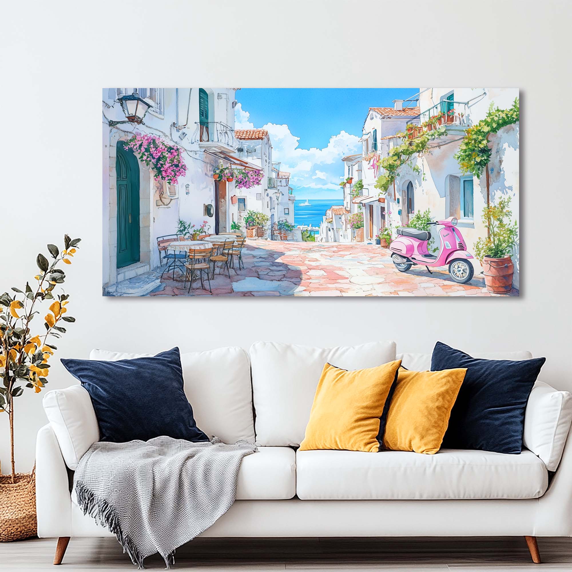 Blue Coastal Floral Wall Art Art Deco Painting Prints Canvas Artwork Living Room Family Bedroom Office Decor