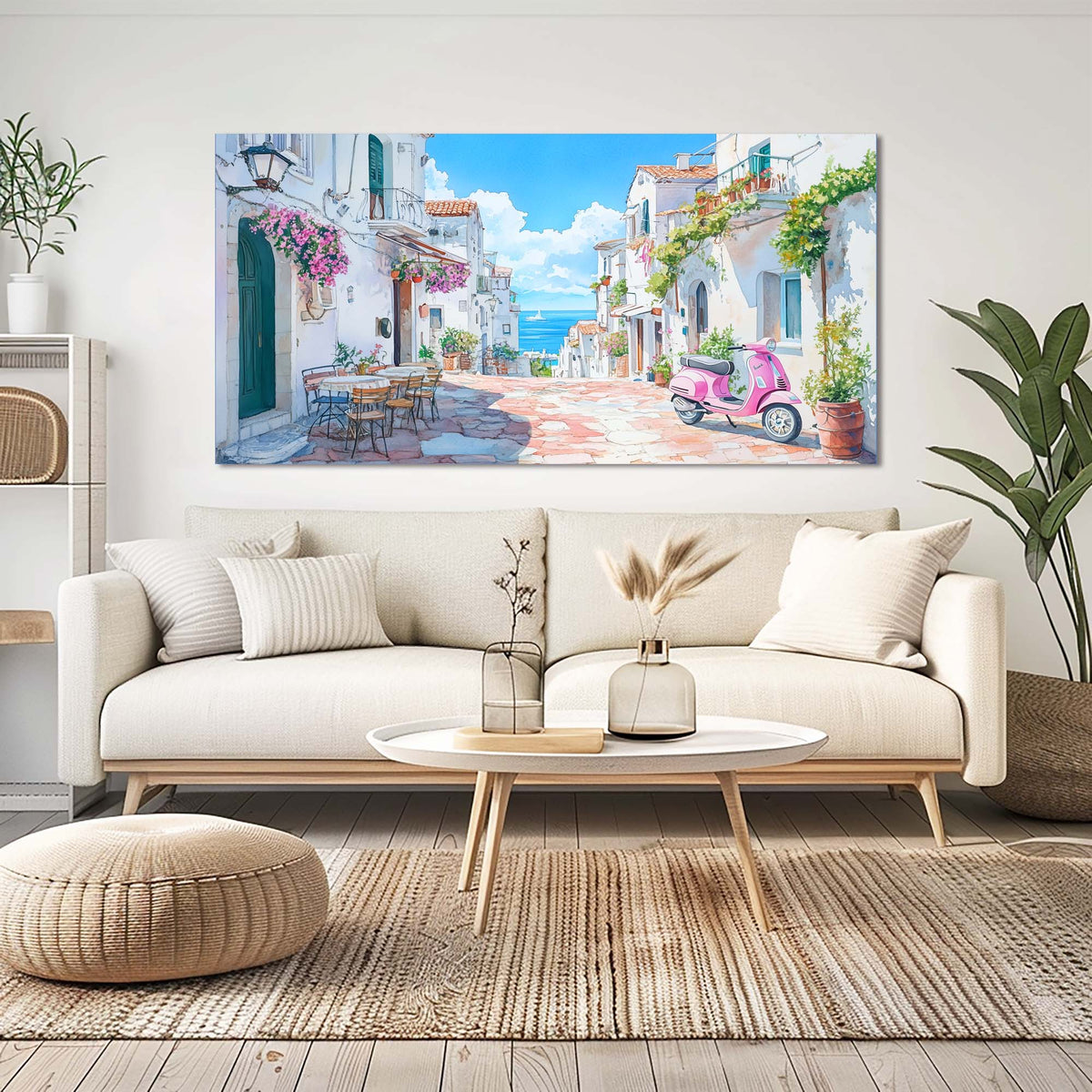 Blue Coastal Floral Wall Art Art Deco Painting Prints Canvas Artwork Living Room Family Bedroom Office Decor