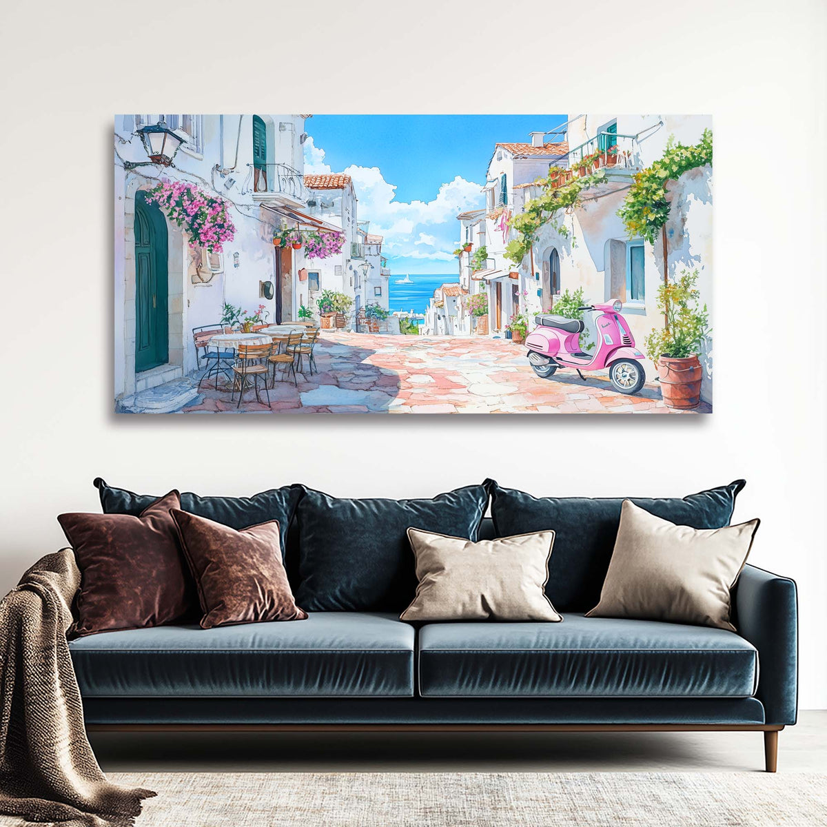 Blue Coastal Floral Wall Art Art Deco Painting Prints Canvas Artwork Living Room Family Bedroom Office Decor