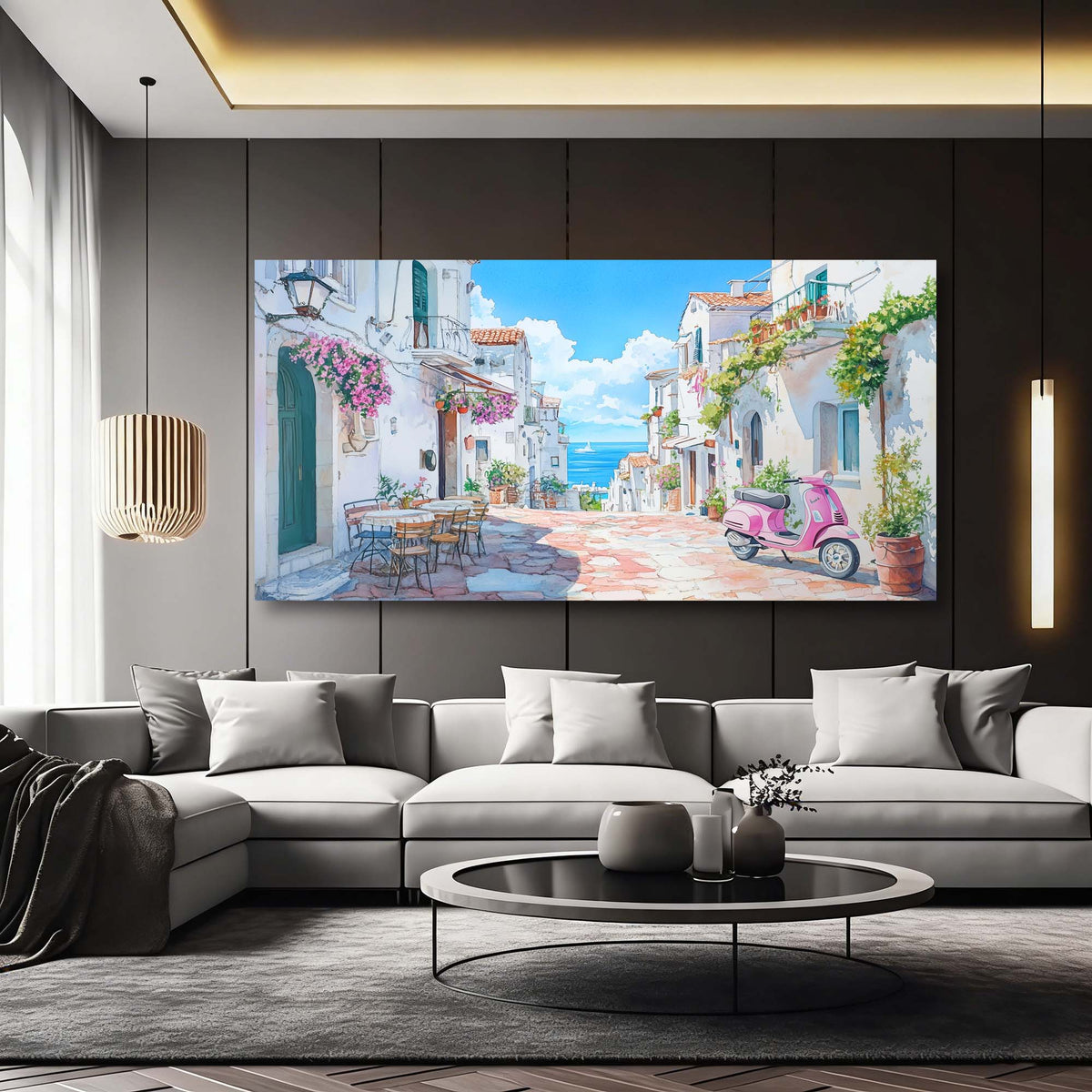 Blue Coastal Floral Wall Art Art Deco Painting Prints Canvas Artwork Living Room Family Bedroom Office Decor