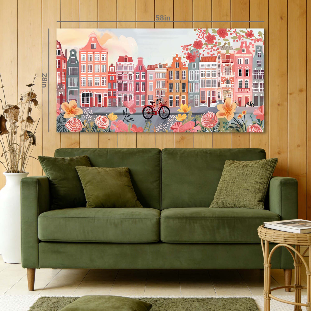 Green Spring Floral Wall Art Modern Canvas Painting Prints Artwork Office Hallway Bedroom Living Room Decor
