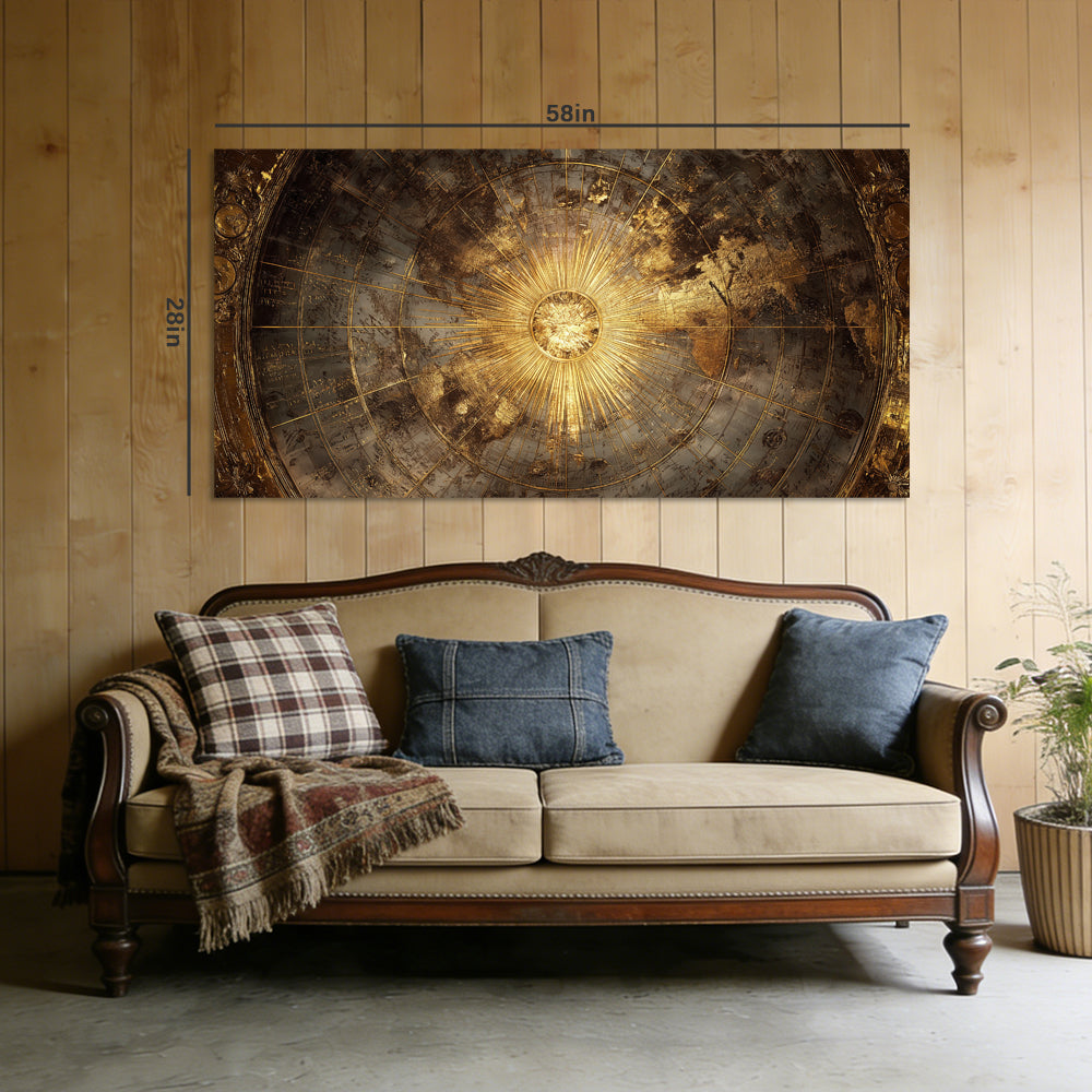 Gold Mysterious Maps Wall Art Modern Canvas Painting Prints Artwork Office Hallway Bedroom Living Room Decor