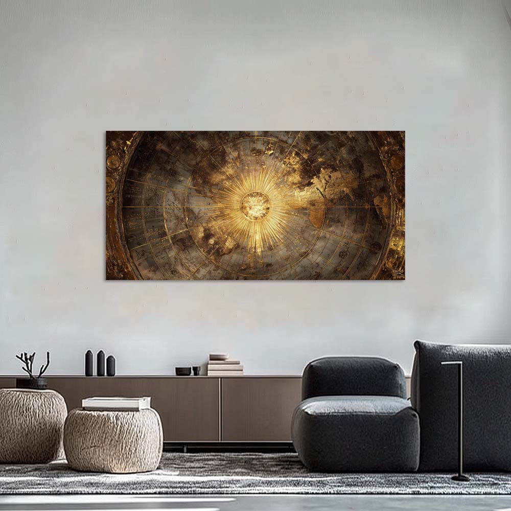 Gold Mysterious Maps Wall Art Modern Canvas Painting Prints Artwork Office Hallway Bedroom Living Room Decor