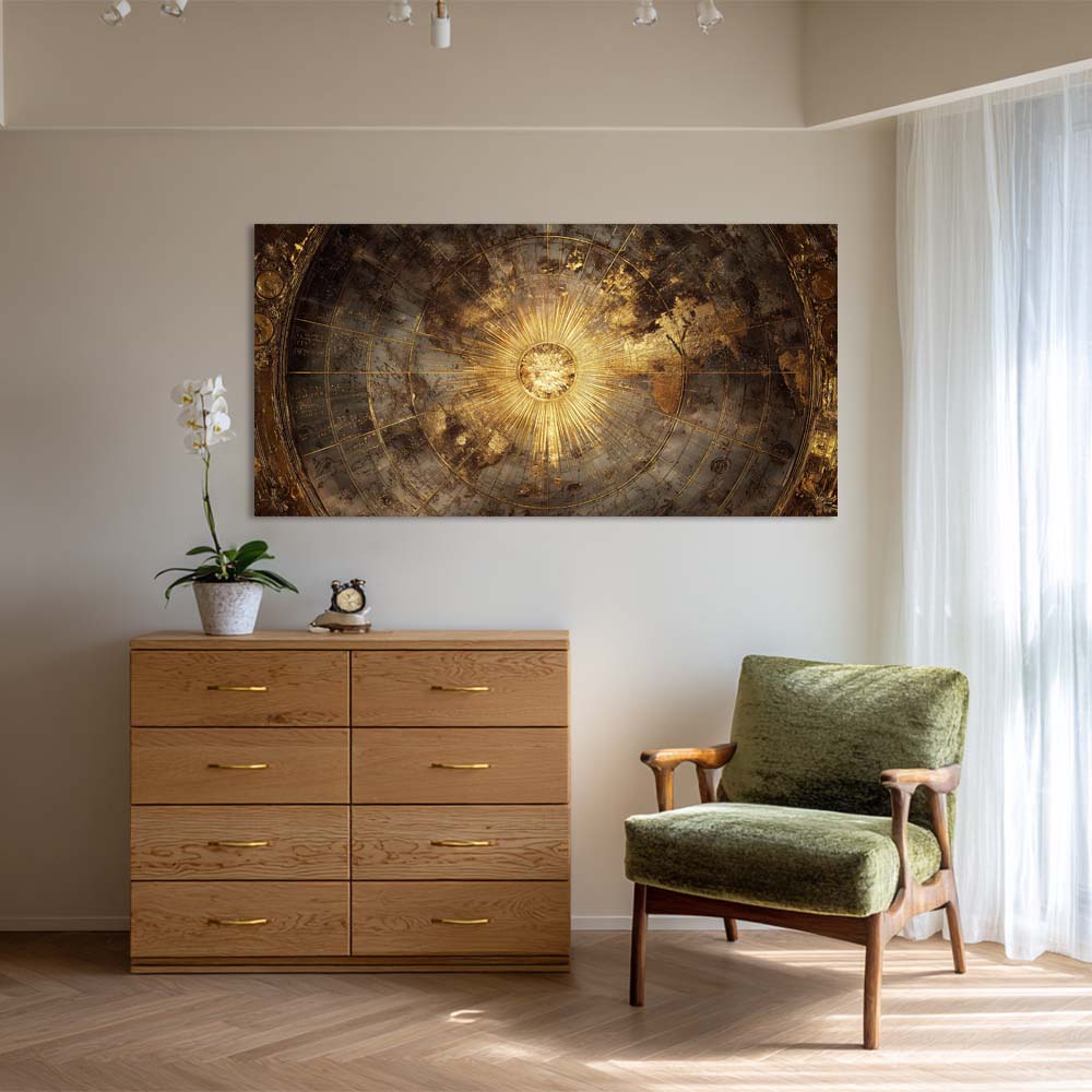 Gold Mysterious Maps Wall Art Modern Canvas Painting Prints Artwork Office Hallway Bedroom Living Room Decor