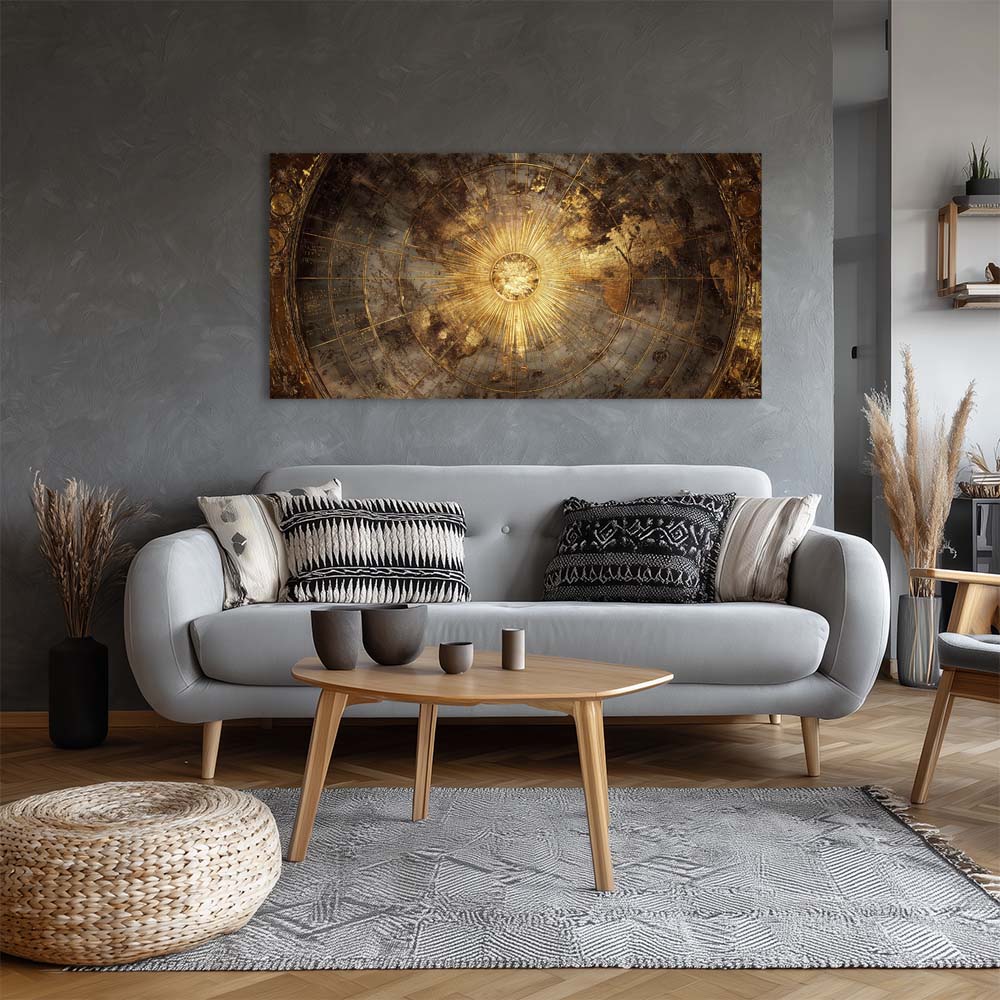 Gold Mysterious Maps Wall Art Modern Canvas Painting Prints Artwork Office Hallway Bedroom Living Room Decor