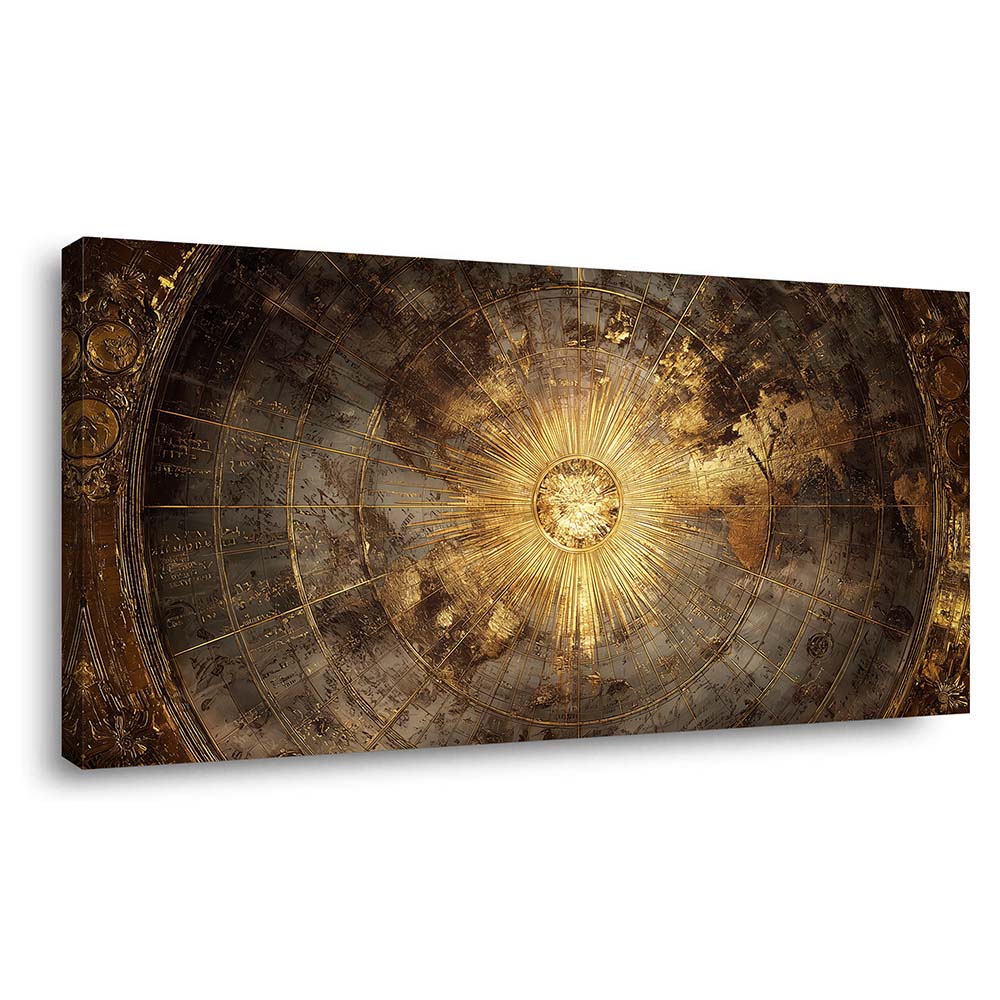 Gold Mysterious Maps Wall Art Modern Canvas Painting Prints Artwork Office Hallway Bedroom Living Room Decor