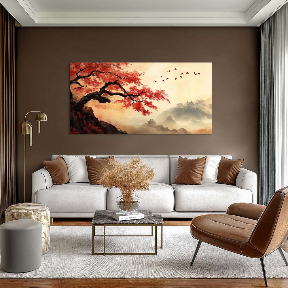 Beige Oriental Birds Canvas Wall Art