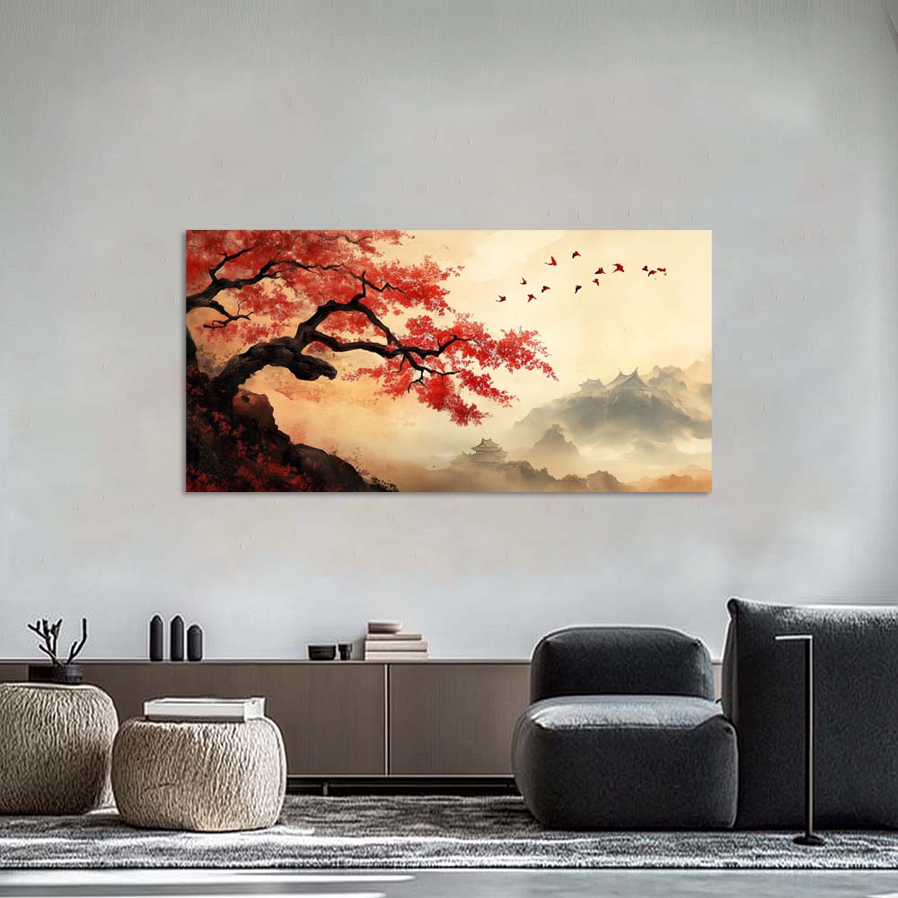 Beige Oriental Birds Wall Art Canvas Painting Prints Artwor Office Bedroom Living Room Decor